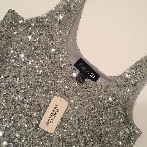 Silver Sequins Crop Top Tank