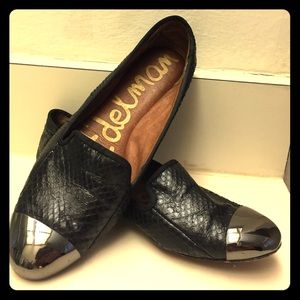 Black Sam Edelman flats with dark silver toe