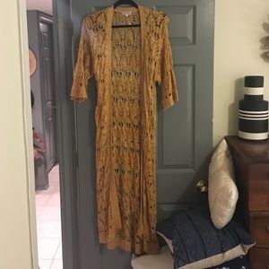 Yellow Bohemian Crochet Long Outerwear