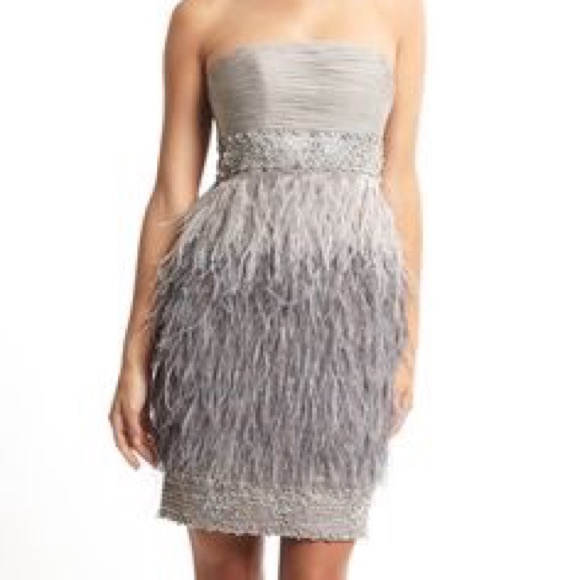 Sue Wong Strapless Feather Dress, size 4