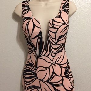 Peach and Black Deep V Sleeveless Dress sz S