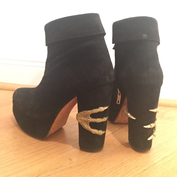 Gold claw boots from Friend of Mine. Black suede.