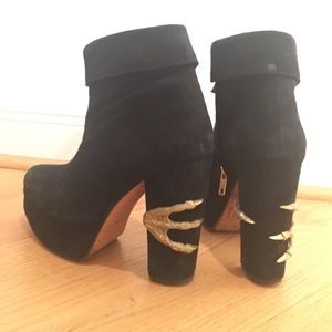Gold claw boots from Friend of Mine. Black suede.