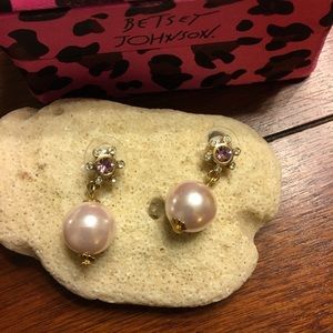 Betsey Johnson Pink Pearl Dangle Earrings