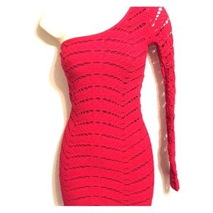 Red One Sleeve Bebe Dress