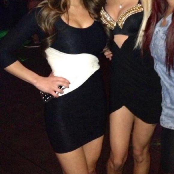 Black and Ivory Bebe mid length sleeve dress