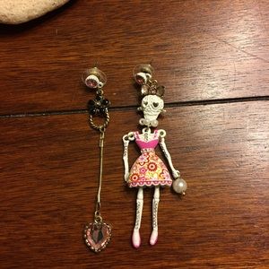 Betsey Johnson Lace Skeleton Mismatched Earrings