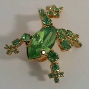 Elegant Green Rhinestone Bullfrog Toad Pin/Brooch