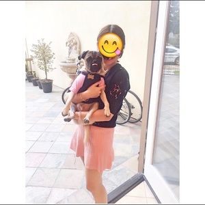 black top + pink skirt set