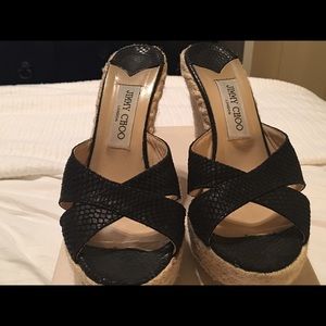 Jimmy Choo black snakeskin espadrille wedges