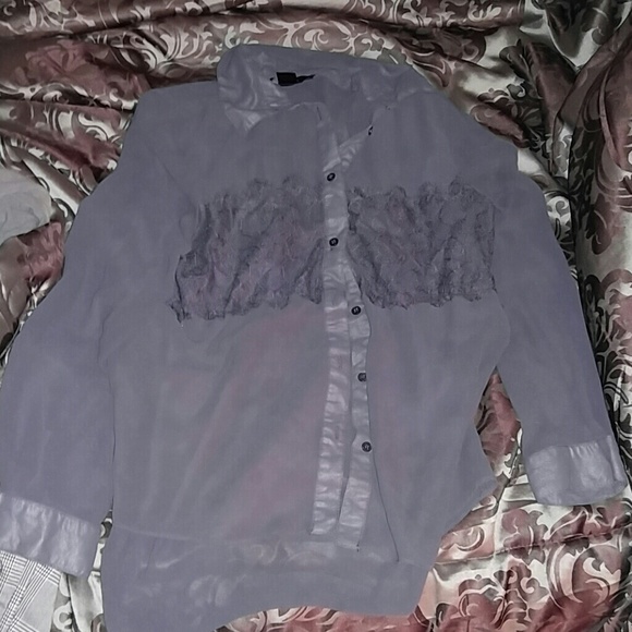 Sheer grey lace blouse
