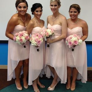 David's Bridal light pink hi-low dress