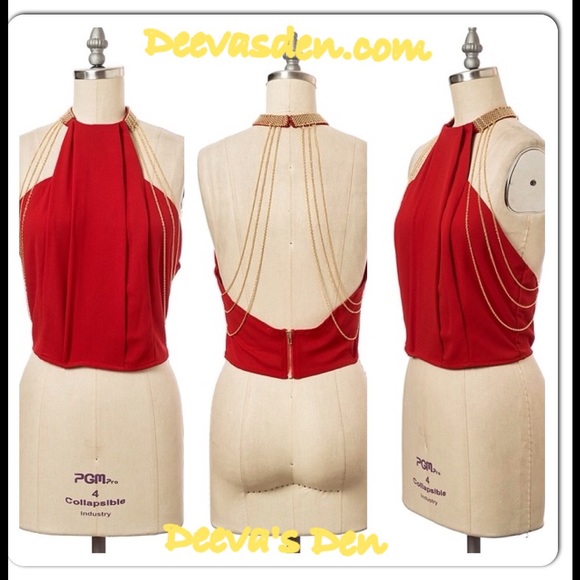 Red Haute Halter with Chains