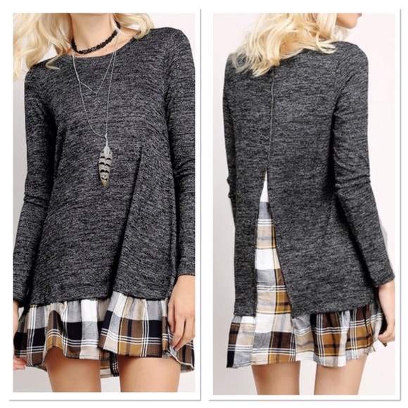 βΌοΈLast OneβΌοΈDark Gray Contrast Plaid Dress/Tunic - Picture 2 of 4