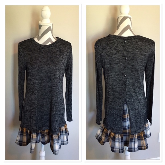 βΌοΈLast OneβΌοΈDark Gray Contrast Plaid Dress/Tunic - Picture 3 of 4