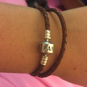 AUTHENTIC Brown leather pandora wrap bracelet