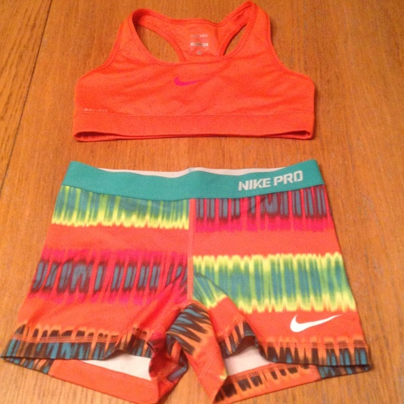 Nike Other - Nike Pro Sports Bra & Shorts Set Orange
