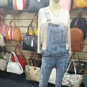 Denim overalls skinny leg distressed
