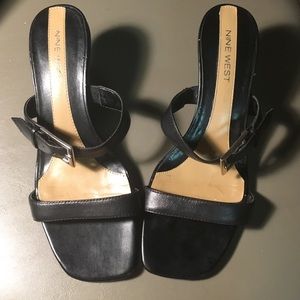 Nine West Black Heels with Silver Clasp (Leather)