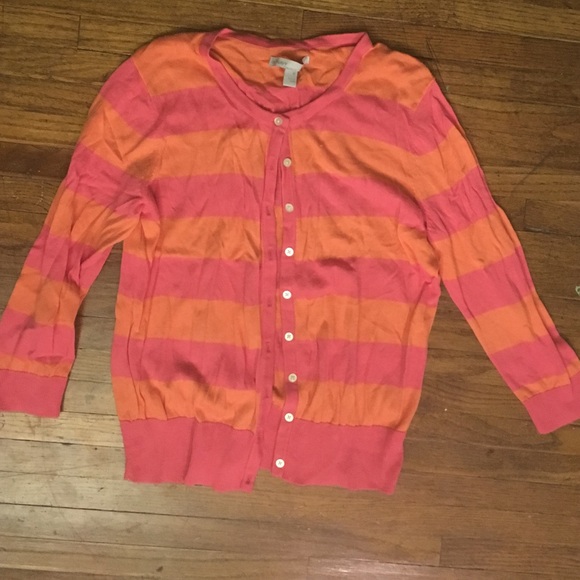 Pink & Orange Striped Cardigan