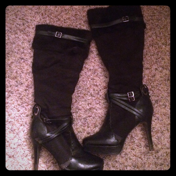 Tall Faux Leather Suede Fur Boots