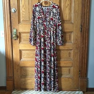 Long-sleeved Red Floral Maxi Dress