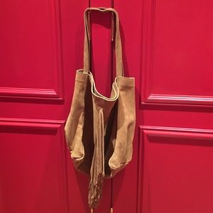 Light brown suede fringe tote bag