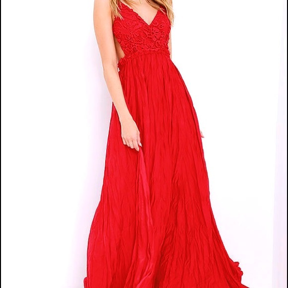 Lulus Snowy Meadow Crocheted Burgundy Maxi Dress