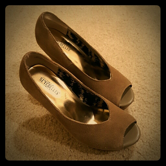 Seychelles suede, peep toe wedges