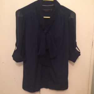 Alice olivia NAVY silk bow blouse xs