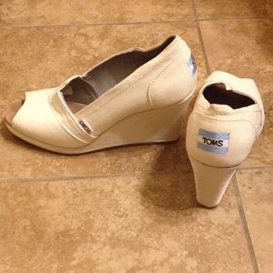 Sparkly white Toms Wedges