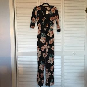 floral low v-neck romper