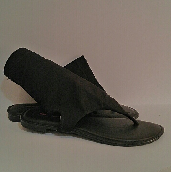 Dollhouse black stretch ankle sandals