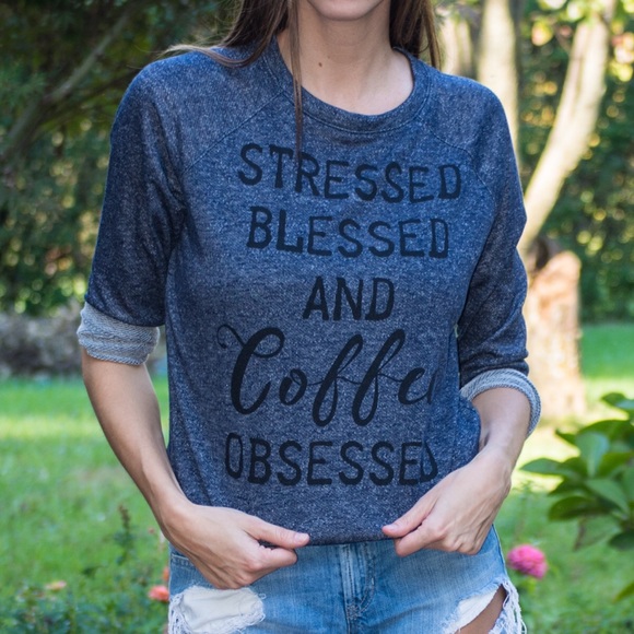 Stressed Blessed Long Sleeved Graphic Top - Picture 2 of 4