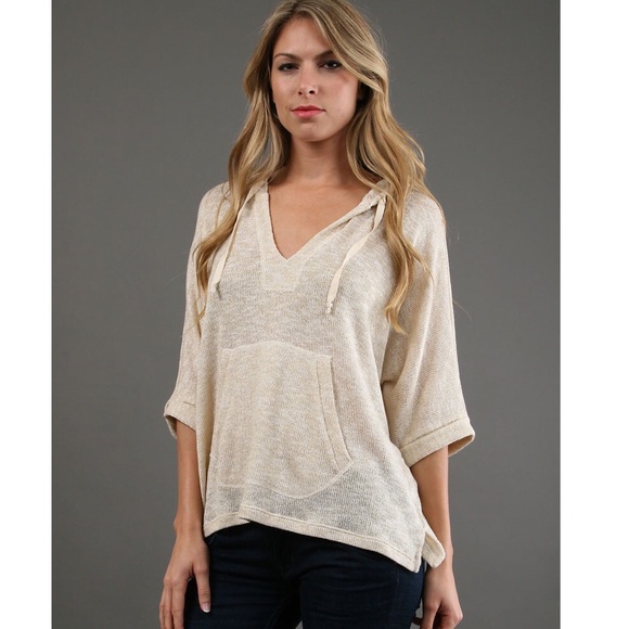 Splendid cream and gold open Knit hoodie medium