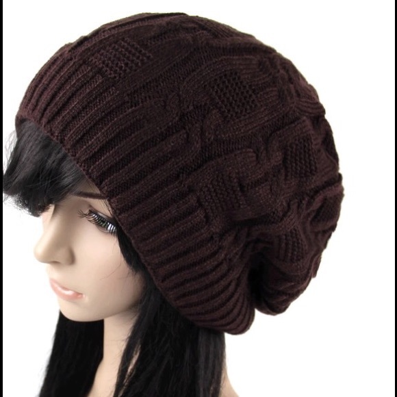 Brown slouchy knitted hat beanie - Picture 2 of 2