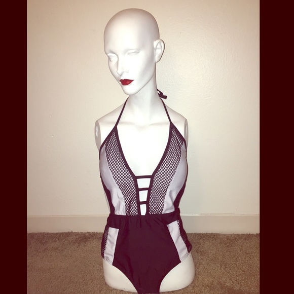 Black and white one piece swim suit