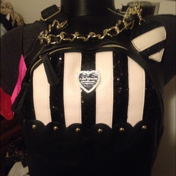 Betsey backpack black and white w/ tattoos& heart