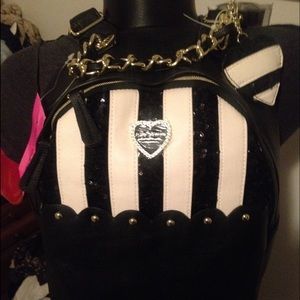 Betsey backpack black and white w/ tattoos& heart