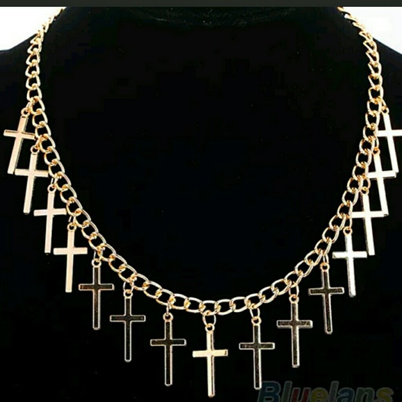 Jewelry - Hollow golden dangling cross charms bib necklace