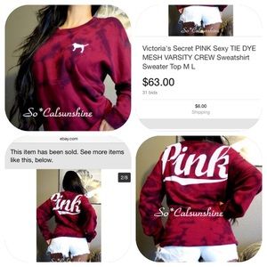 *RARE* VS PINK | Tye dye varsity crew | LARGE