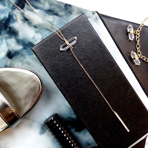 Rebecca Minkoff Jewelry - Gold and Clear Crystal Y Necklace