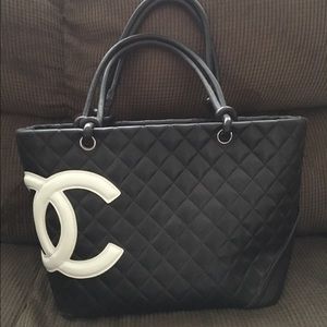 Black quilted tote bag