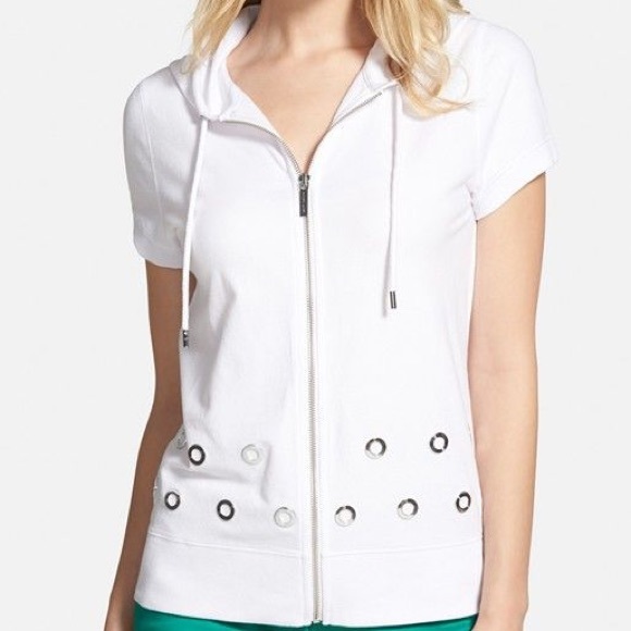 Michael Kors Short Sleeve Grommet Hoodie XS $100 - Picture 1 of 2