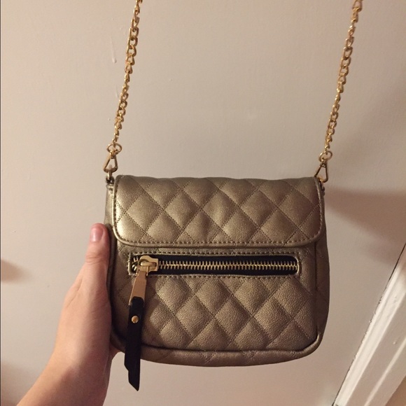 Metallic gold quilted crossbody bag