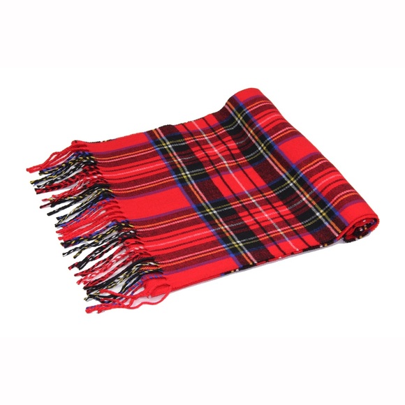 Red Tartan Plaid Check Cashmere Feel Scarf