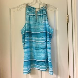 Michael Kors Teal Striped Summer Tank, Size L
