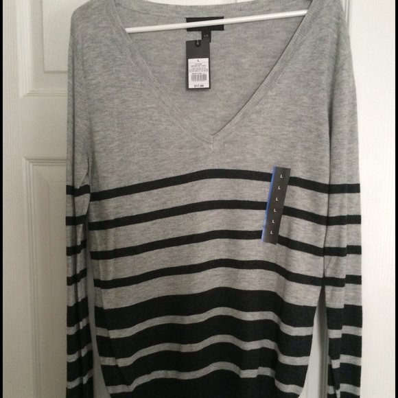 Black & gray striped v-neck sweater