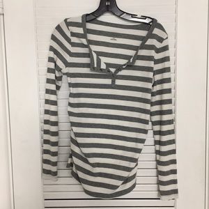 Striped waffle knit maternity long sleeve shirt
