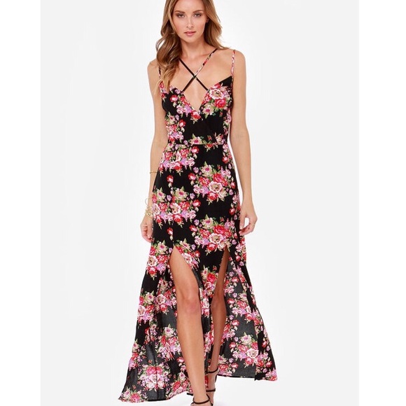 Lulu's Reverse Take A Hint black floral print maxi